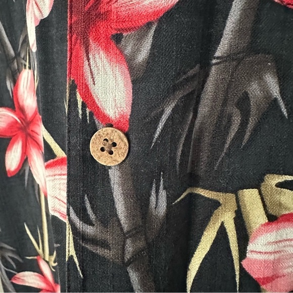Banana Cabana Shirt Floral Hawaiian Silk Black & Red - Picture 4 of 7